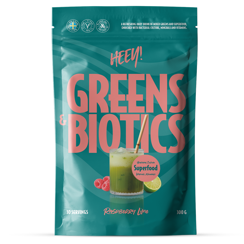 Heey! Greens & Biotics Superfood + Probiotics Raspberry Lime 300g