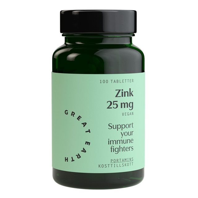 Great Earth Super Zink 25 mg 60 Tabletter | Kosttillskott - Vitaminer & Mineraler - Zink | Gymkraft