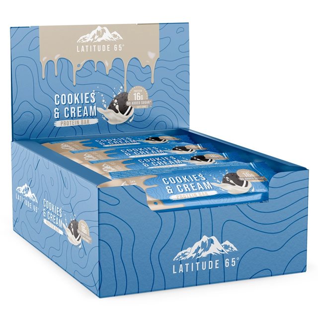Latitude 65 Proteinbar Cookies & Cream 12x45g | Kampanjer 1 - Bars Kampanj! Köp minst 3 - Få 15% EXTRA rabatt! | Gymkraft