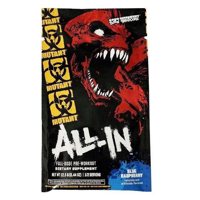 Mutant All In PWO Blue Raspberry 1 Servering | Kosttillskott - Prestationshöjare - PWO - Pre-Workout | Gymkraft