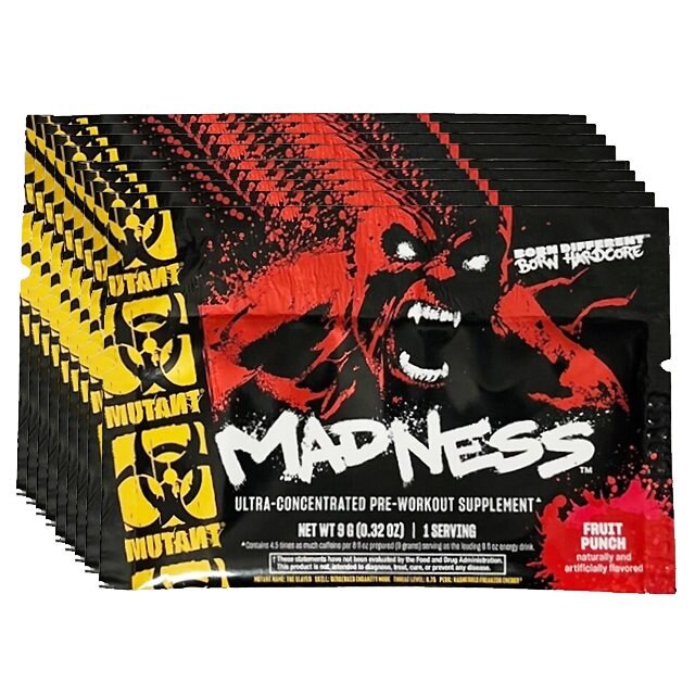 Mutant Madness PWO Fruit Punch 10x1 Servering | Kosttillskott - Prestationshöjare - PWO - Pre-Workout | Gymkraft