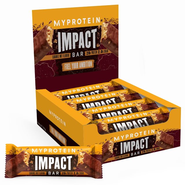 Product Image for Myprotein impact protein bar caramel nut 12x64g
