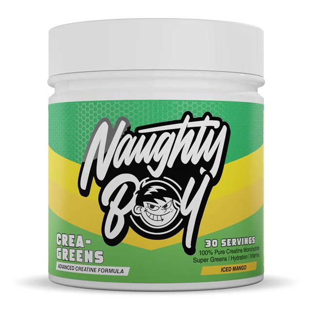 Naughty Boy Crea-Greens Iced Mango 270g | Kosttillskott - Kreatin - Kreatin monohydrat | Gymkraft