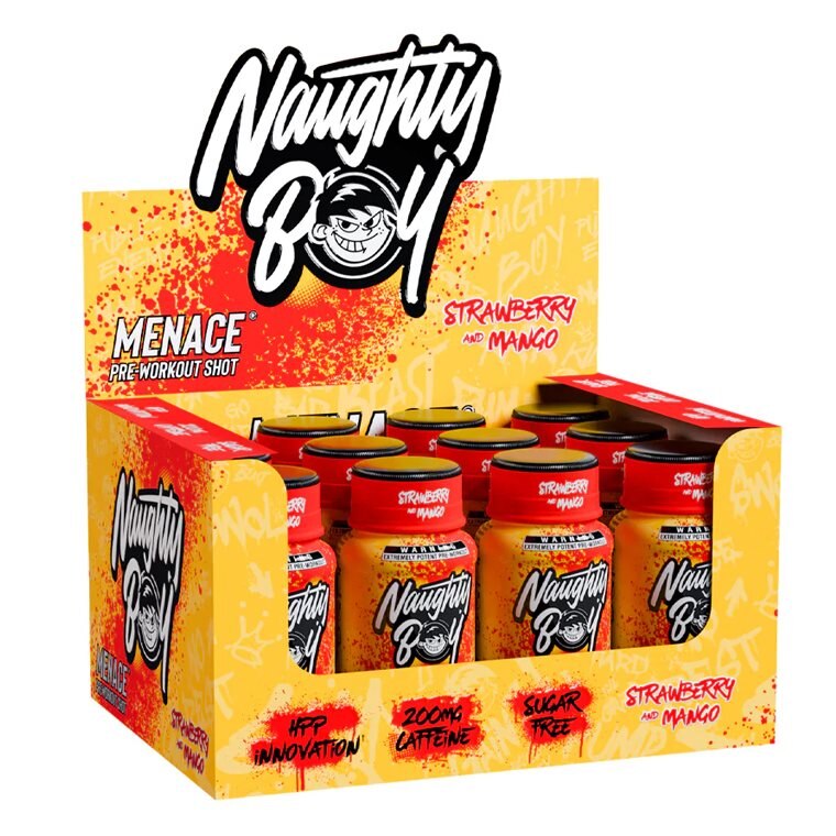 Naughty Boy Menace Pre-Workout Shot Strawberry Mango 12x60ml | Kosttillskott - Prestationshöjare - PWO - Pre-Workout - PWO Shots / Dryck | Gymkraft