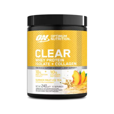 Optimum Nutrition Clear Whey Protein Isolate+Collagen Summer Fruit Ice Tea 240g | Kosttillskott - Proteinpulver - Kollagenprotein | Gymkraft