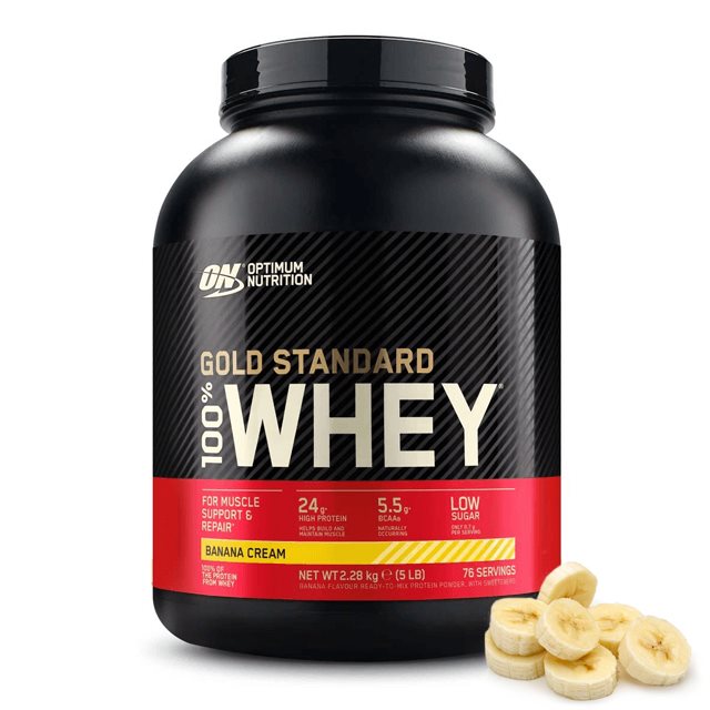 Optimum Nutrition Gold Standard 100% Whey Banana Cream 2,27kg | Kosttillskott - Proteinpulver - Vassleprotein - Vassleproteinkoncentrat | Gymkraft