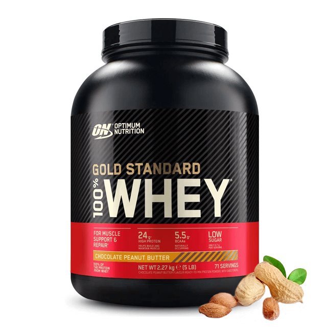 Optimum Nutrition Gold Standard 100% Whey Chocolate Peanut 2,27kg | Kosttillskott - Proteinpulver - Vassleprotein - Vassleproteinkoncentrat | Gymkraft