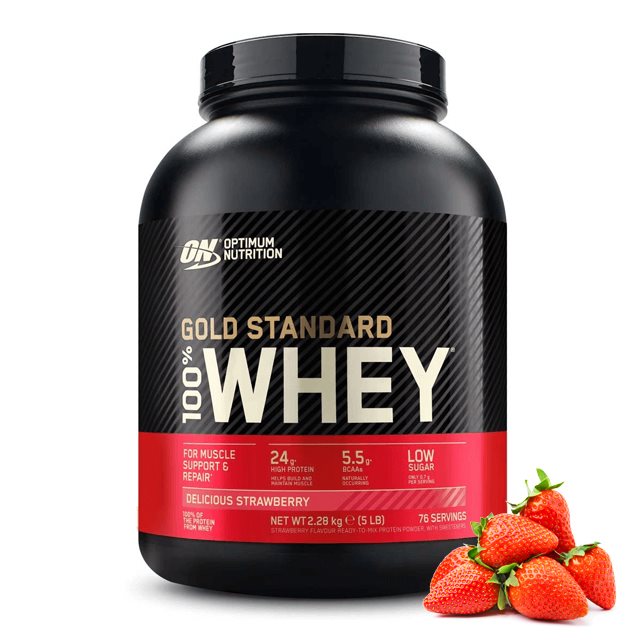 Optimum Nutrition Gold Standard 100% Whey Delicious Strawberry 2,27kg | Kosttillskott - Proteinpulver - Vassleprotein - Vassleproteinkoncentrat | Gymkraft