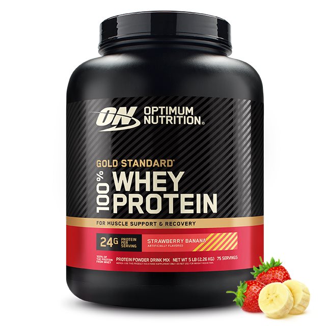 Optimum Nutrition Gold Standard 100% Whey Strawberry Banana 2,27kg | Kosttillskott - Proteinpulver - Vassleprotein - Vassleproteinkoncentrat | Gymkraft