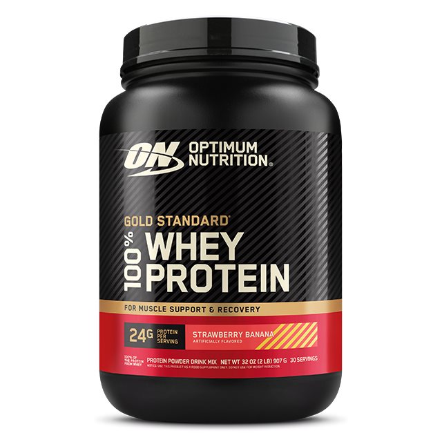 Optimum Nutrition Gold Standard 100% Whey Strawberry Banana 908g | Kosttillskott - Proteinpulver - Vassleprotein - Vassleproteinkoncentrat | Gymkraft