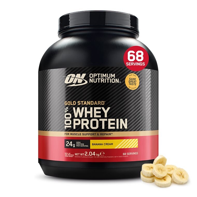 Optimum Nutrition Gold Standard 100% Whey Banana Cream 2kg | Kosttillskott - Proteinpulver - Vassleprotein - Vassleproteinkoncentrat | Gymkraft