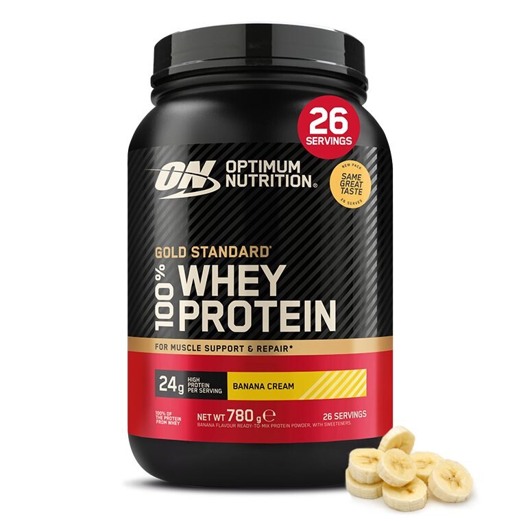 Optimum Nutrition Gold Standard 100% Whey Banana Cream 780g | Kosttillskott - Proteinpulver - Vassleprotein - Vassleproteinkoncentrat | Gymkraft
