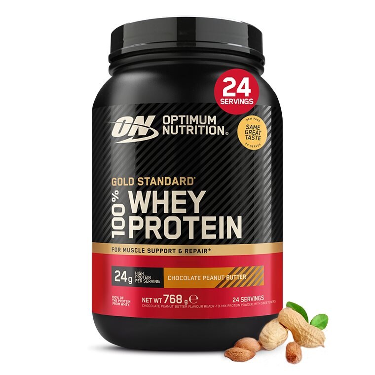 Optimum Nutrition Gold Standard 100% Whey Chocolate Peanut Butter 768g | Kosttillskott - Proteinpulver - Vassleprotein - Vassleproteinkoncentrat | Gymkraft