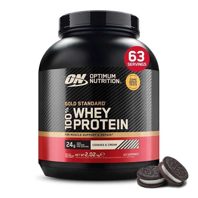 Optimum Nutrition Gold Standard 100% Whey Cookies & Cream 2kg | Kosttillskott - Proteinpulver - Vassleprotein - Vassleproteinkoncentrat | Gymkraft
