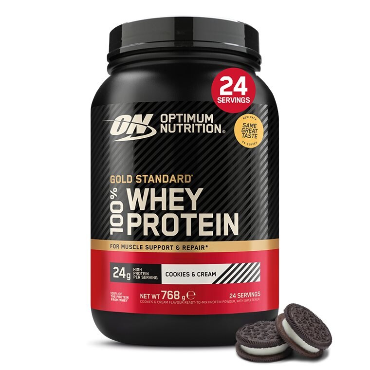 Optimum Nutrition Gold Standard 100% Whey Cookies & Cream 768g | Kosttillskott - Proteinpulver - Vassleprotein - Vassleproteinkoncentrat | Gymkraft