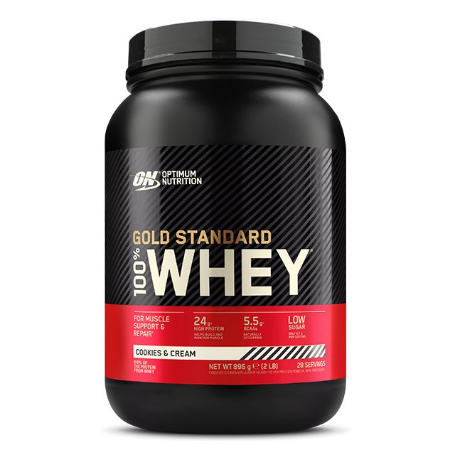 Optimum Nutrition Gold Standard 100% Whey Cookies And Cream 908g | Kosttillskott - Proteinpulver - Vassleprotein - Vassleproteinkoncentrat | Gymkraft