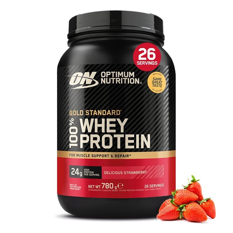 Optimum Nutrition Gold Standard 100% Whey Delicious Strawberry 780g | Kosttillskott - Proteinpulver - Vassleprotein - Vassleproteinkoncentrat | Gymkraft