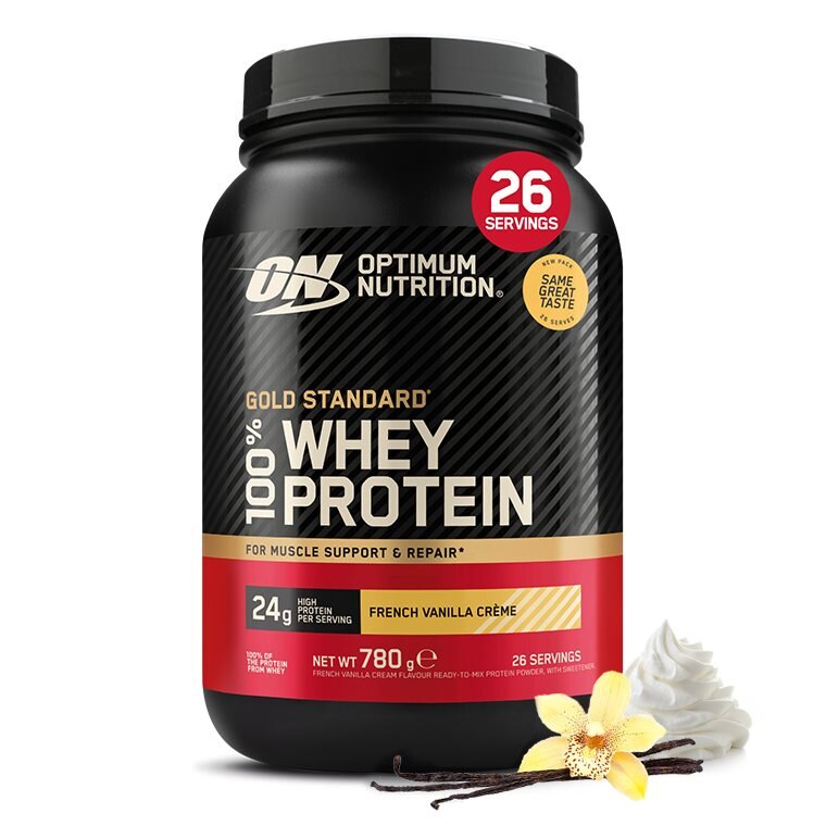 Optimum Nutrition Gold Standard 100% Whey French Vanilla Creme 780g | Kosttillskott - Proteinpulver - Vassleprotein - Vassleproteinkoncentrat | Gymkraft
