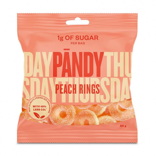 Pändy Candy Peach Rings 50g | Kampanjer 1 - Snacks kampanj! Köp minst 3 - få 15% EXTRA rabatt | Gymkraft