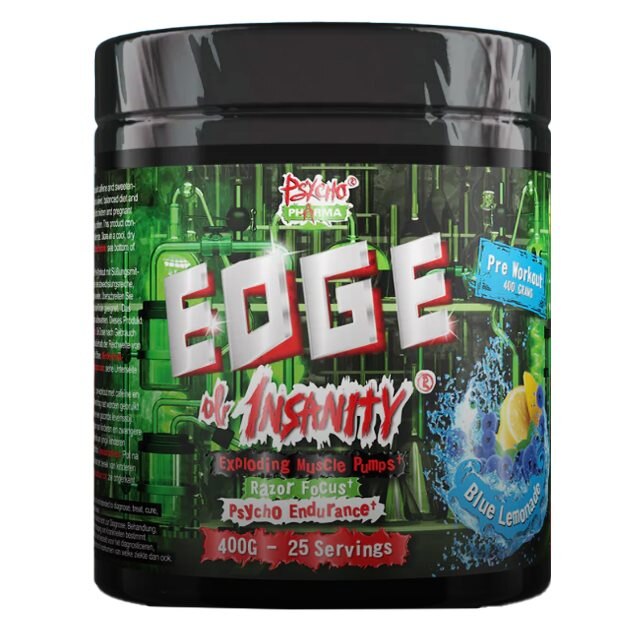 Psycho Pharma Edge of Insanity Blue Lemonade 400g | Kosttillskott - Prestationshöjare - PWO - Pre-Workout - PWO med koffein | Gymkraft