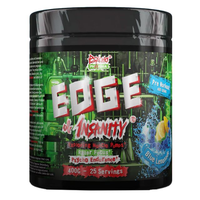 Psycho Pharma Edge of Insanity Blue Lemonade 400g | Kosttillskott - Prestationshöjare - PWO - Pre-Workout - PWO med koffein | Gymkraft