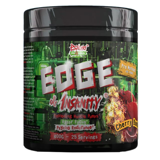 Psycho Pharma Edge of Insanity Cherry Bomb 400g | Kosttillskott - Prestationshöjare - PWO - Pre-Workout - PWO med koffein | Gymkraft