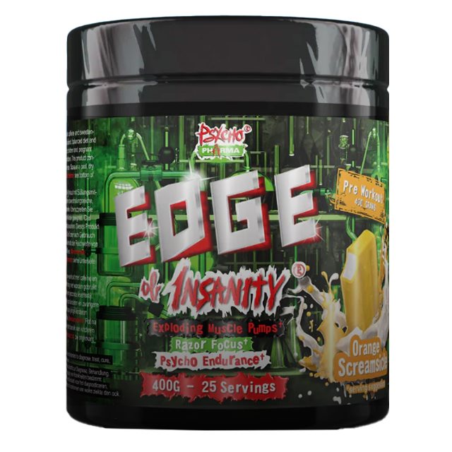 Psycho Pharma Edge of Insanity Orange Screamsicle 400g | Kosttillskott - Prestationshöjare - PWO - Pre-Workout - PWO med koffein | Gymkraft