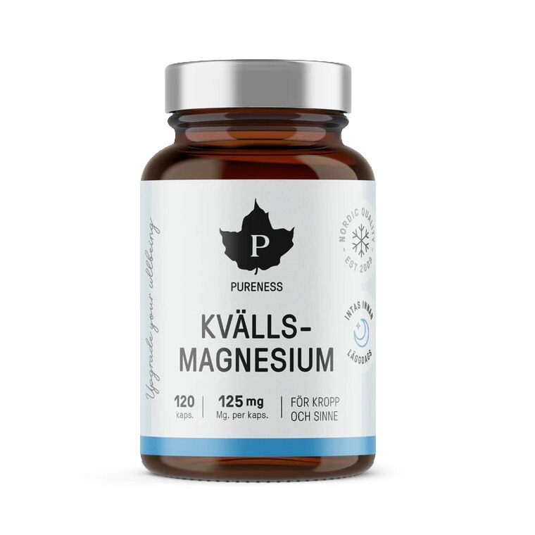 Pureness Kvällmagnesium 120 Kapslar | Kosttillskott - Vitaminer & Mineraler - Magnesium | Gymkraft