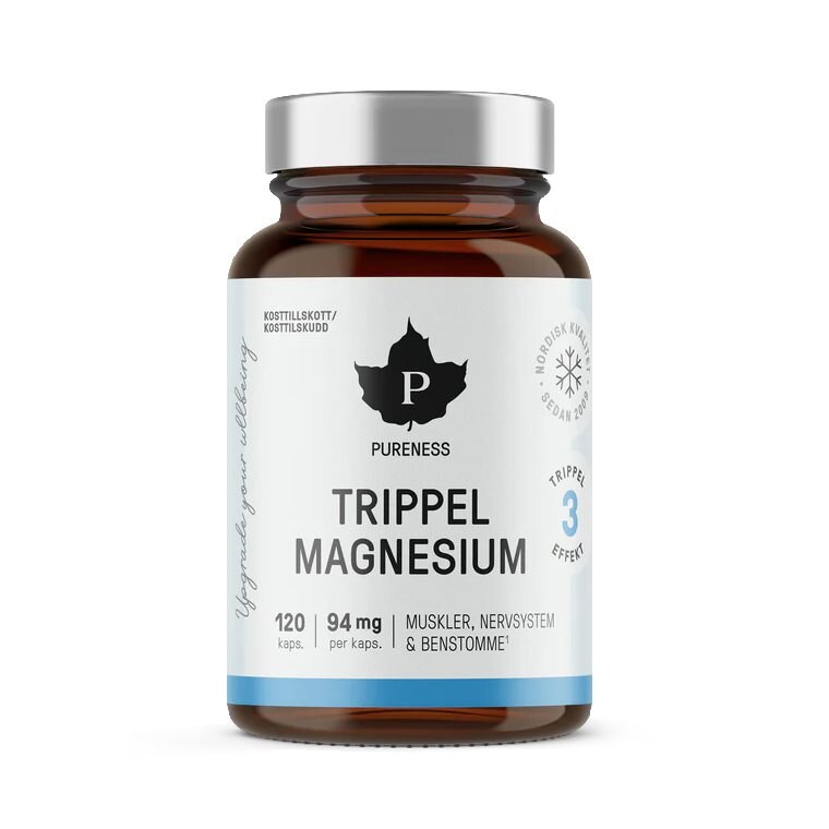 Pureness Trippel Magnesium 120 Kapslar | Kosttillskott - Vitaminer & Mineraler - Magnesium | Gymkraft