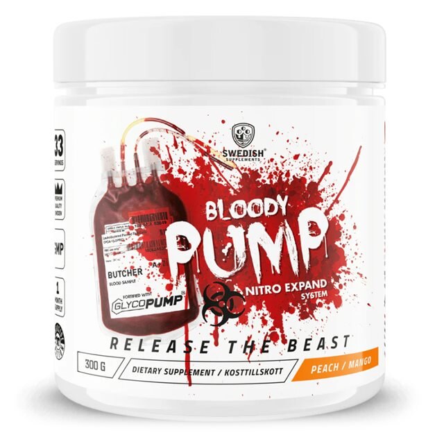 Swedish Supplements Bloody Pump Peach Mango 300g | Kosttillskott - Prestationshöjare - PWO - Pre-Workout - PWO utan koffein | Gymkraft