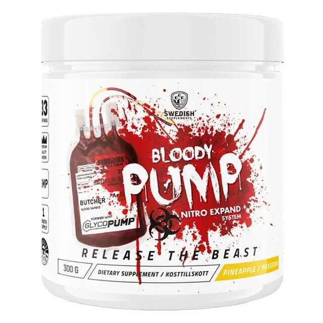 Swedish Supplements Bloody Pump Pineapple Passion 300g | Kosttillskott - Prestationshöjare - PWO - Pre-Workout - PWO utan koffein | Gymkraft