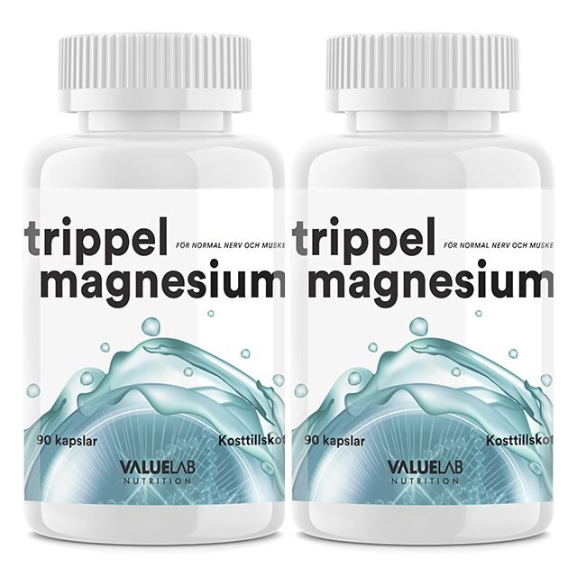 Valuelab Trippel Magnesium 2x90 kapslar | Kosttillskott - Vitaminer & Mineraler - Magnesium | Gymkraft