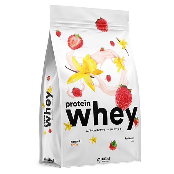 Valuelab Whey Strawberry/Vanilla 1kg | Kosttillskott - Proteinpulver - Vassleprotein - Vassleproteinkoncentrat | Gymkraft