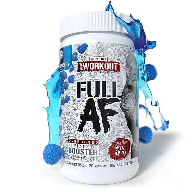 5% Nutrition FullAF Pre-Workout | Stim-Free Blue Raspberry 370g