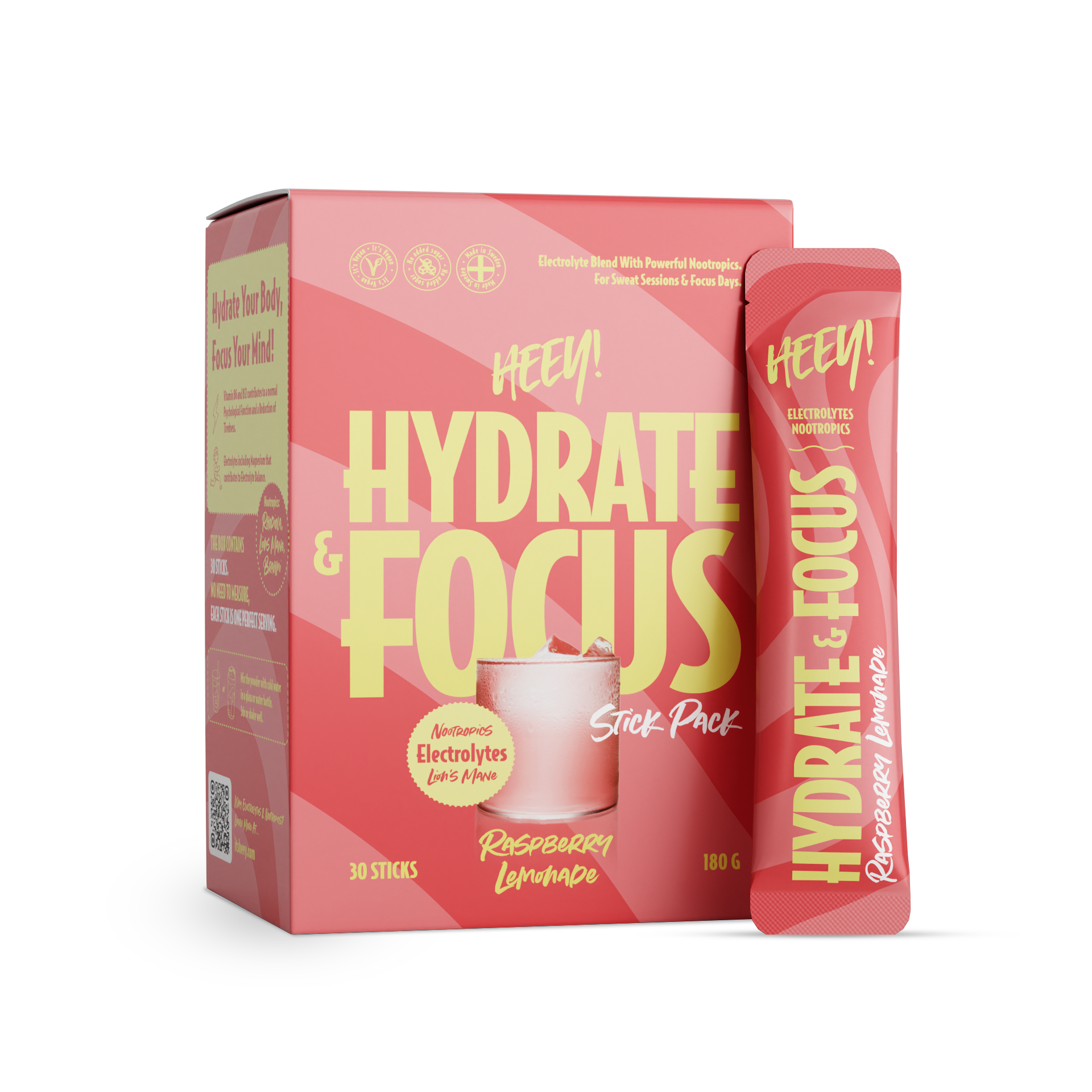 Heey! Hydrate & Focus Raspberry Lemonade 30-pack