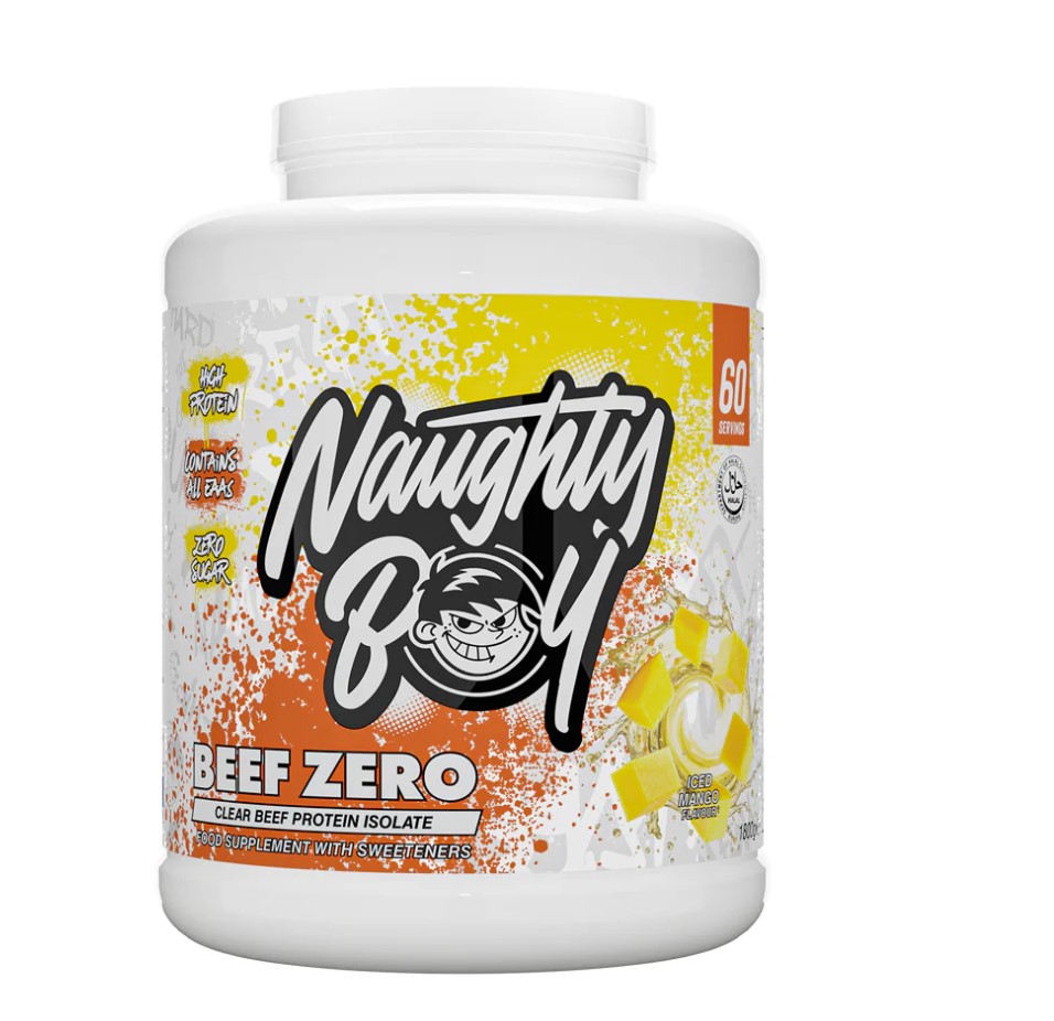 Netzero Beef Köp Naughty Boy Beef Zero Iced Mango 1800g på Sportkost