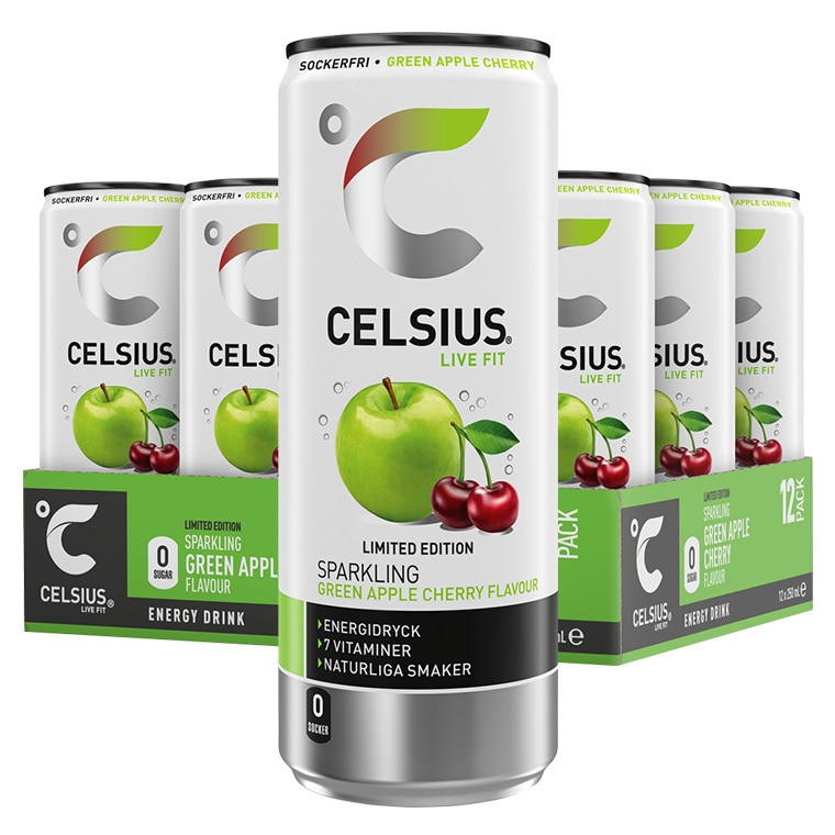 Celsius Green Apple Cherry 12x250ml