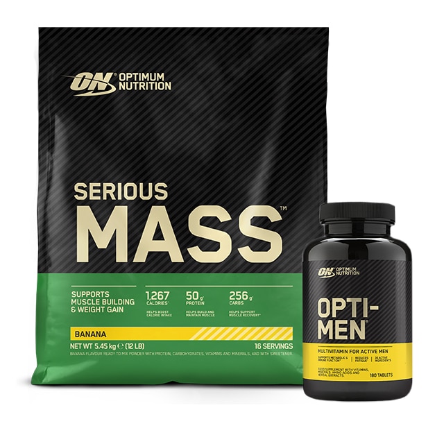 Optimum Nutrition Serious Mass Vanilla 5455g + Opti-men 180 kapslar 