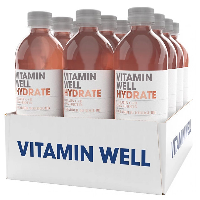 vitaminwell hydrate rabarber jordgubb 12x500ml