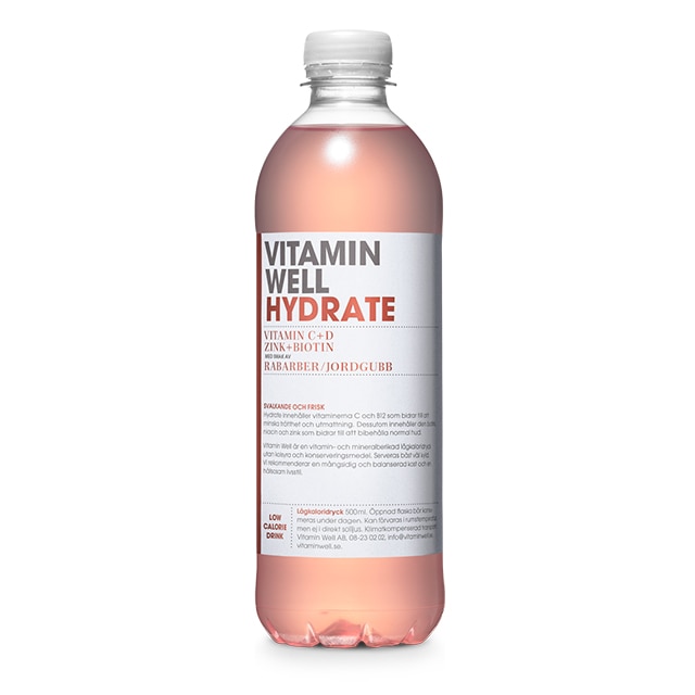 vitaminwell hydrate rabarber jordgubb 500ml